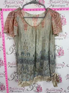 cleo Paisley Tie-Hem Short Sleeve Top - Pink, Blue, Cream